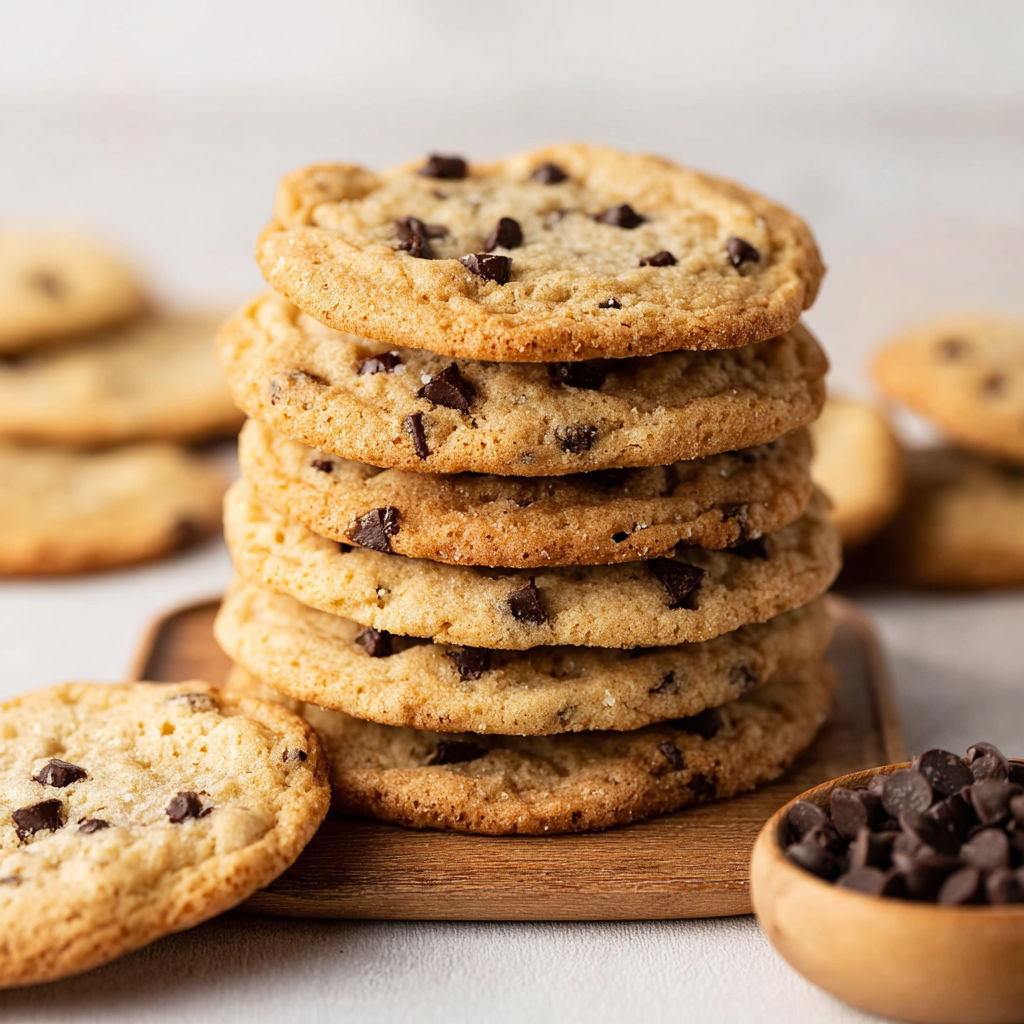 A stack of chocolate chip cookies.