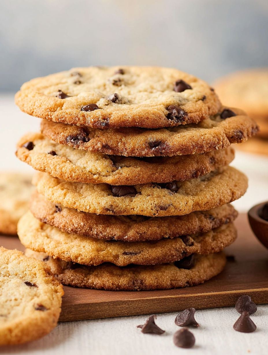 A stack of chocolate chip cookies.