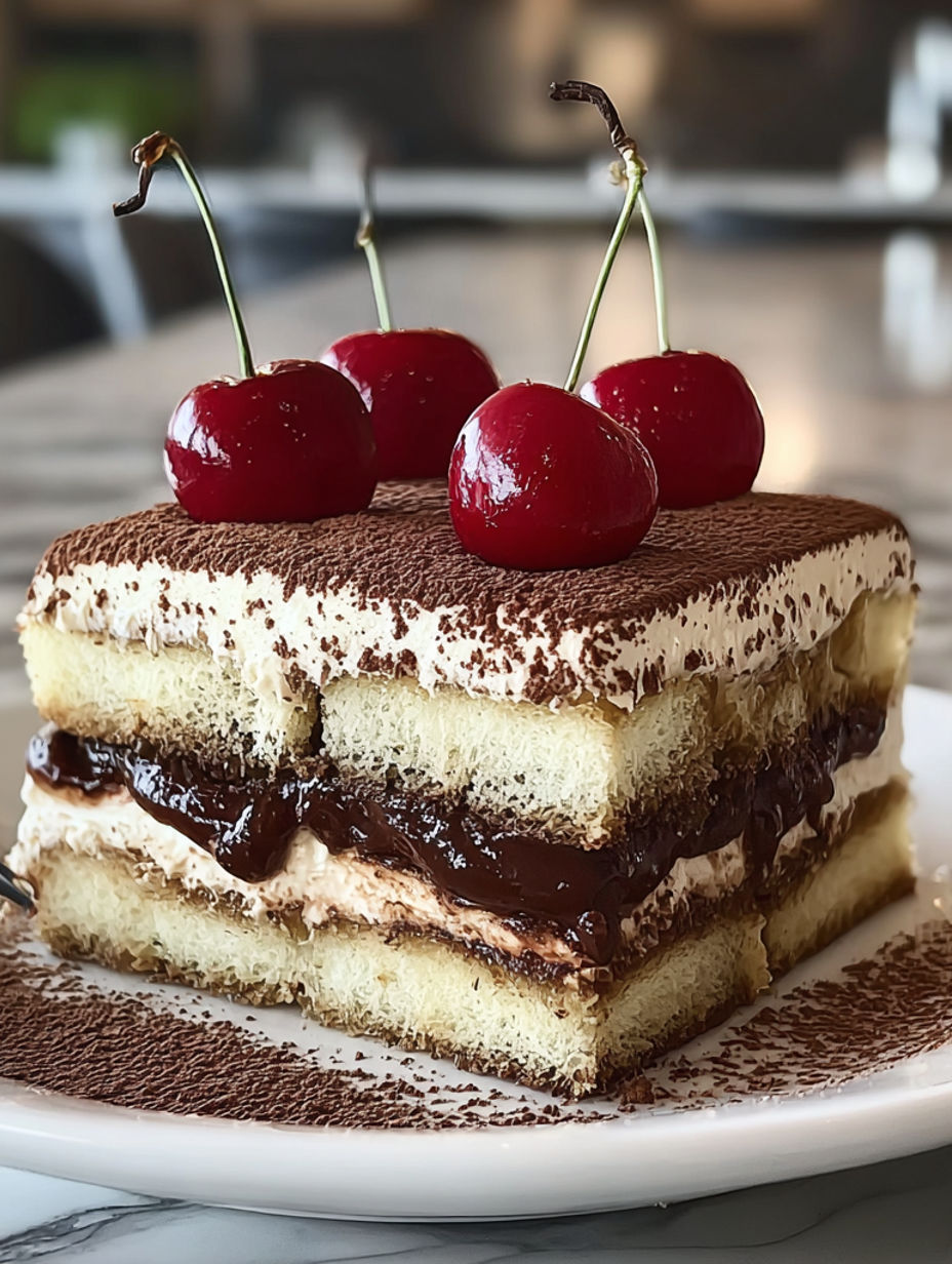 A slice of Cherry Amaretto Tiramisu.