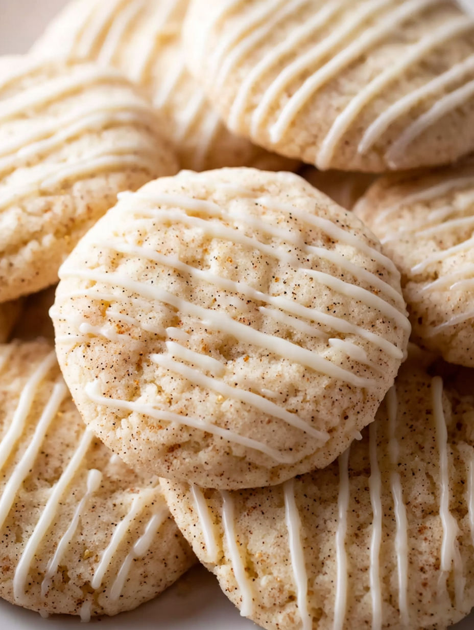 A close up of a cookie with white icing.