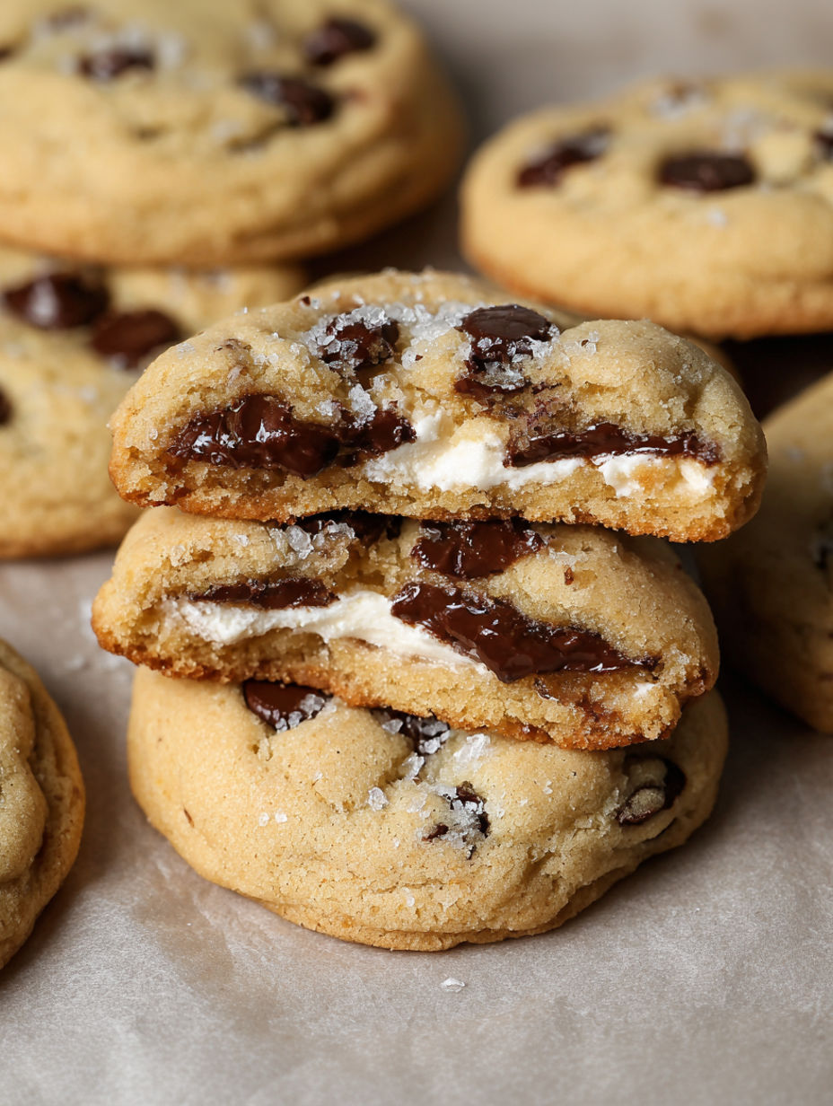 A stack of chocolate chip cookies.