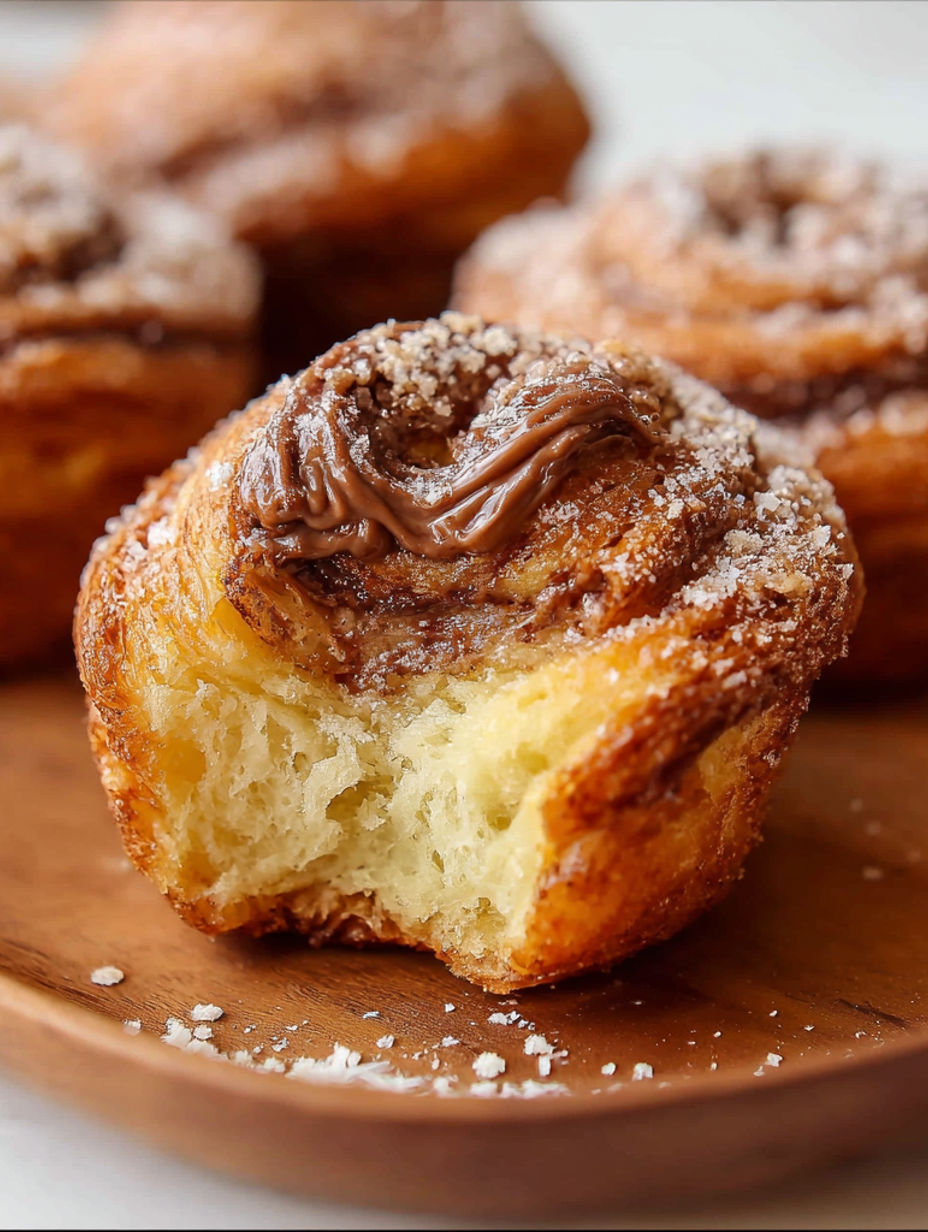 A plate of pastries with chocolate drizzled on top.