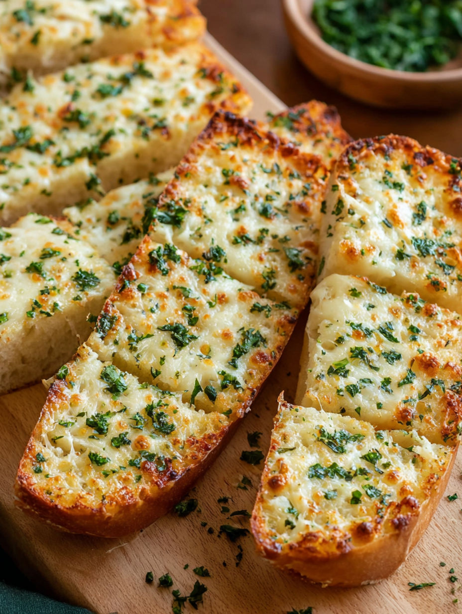 A slice of cheesy bread with herbs on top.