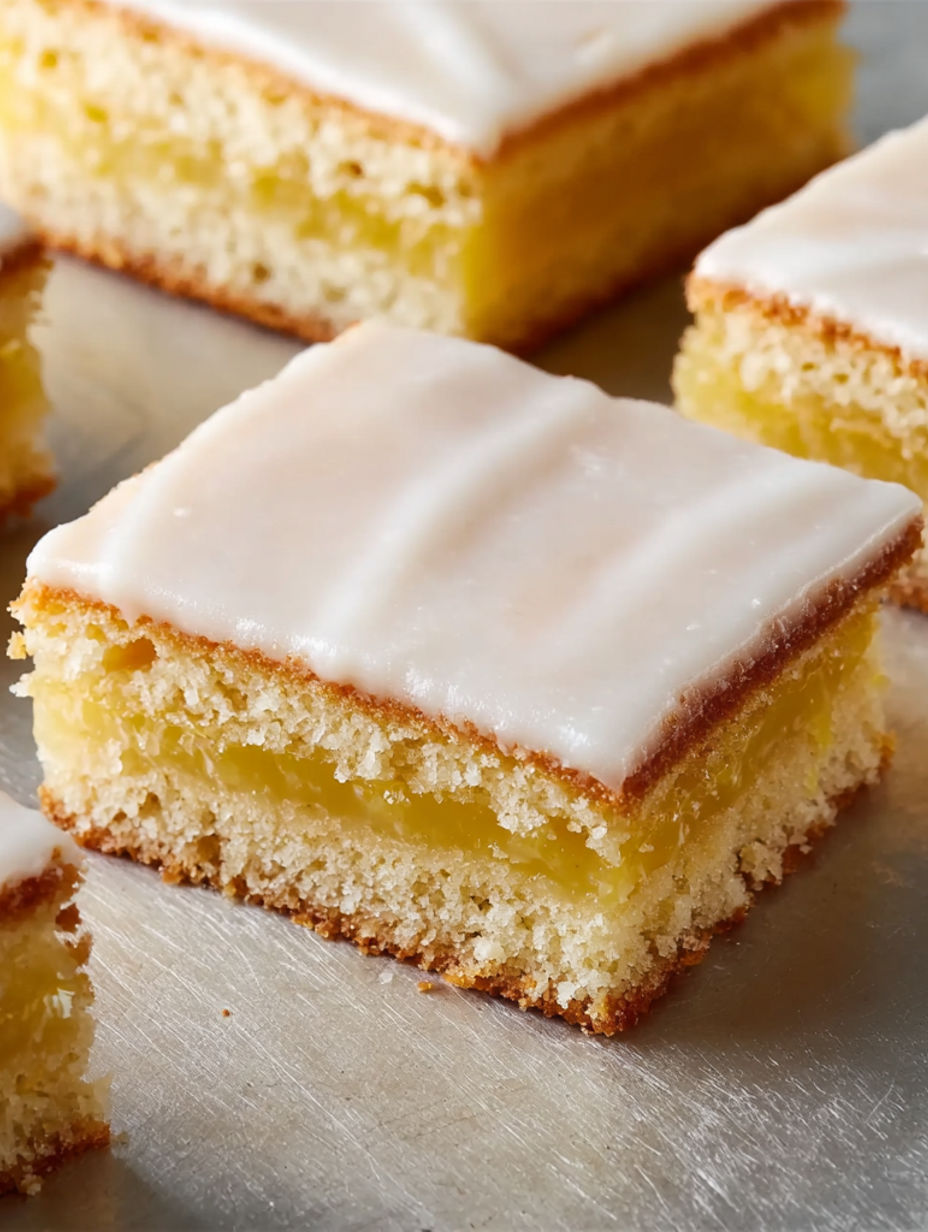 A slice of cake with white frosting.