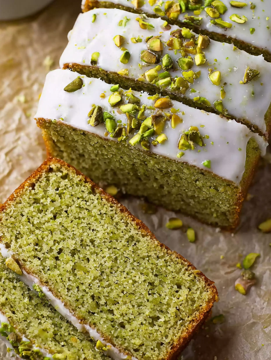 A slice of green cake with white frosting.