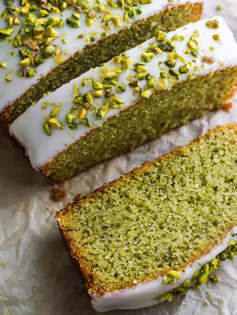 A slice of cake with green and white frosting.