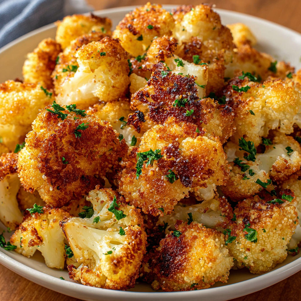 A bowl of cooked cauliflower with parsley.