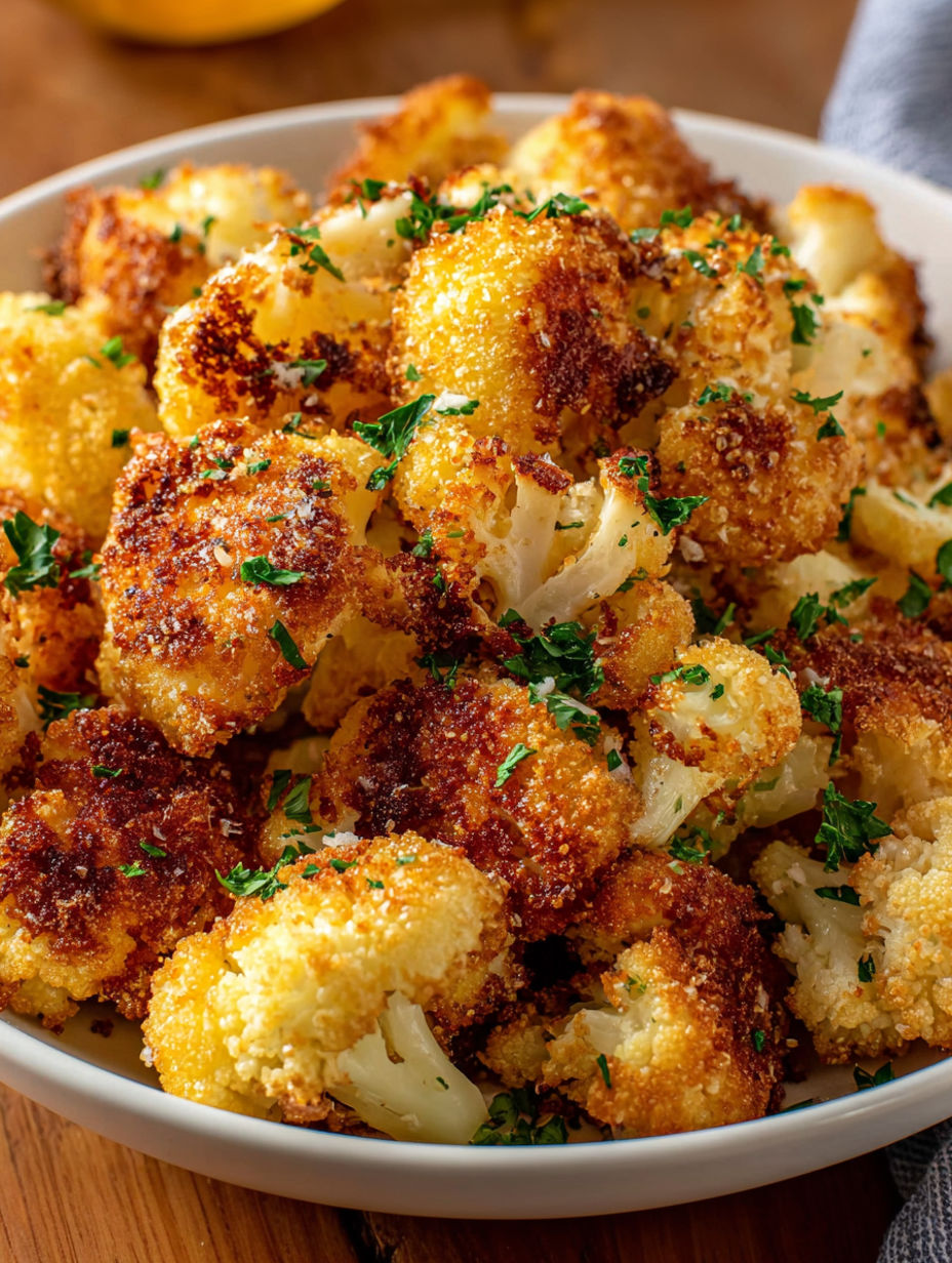 A bowl of cooked cauliflower with herbs.