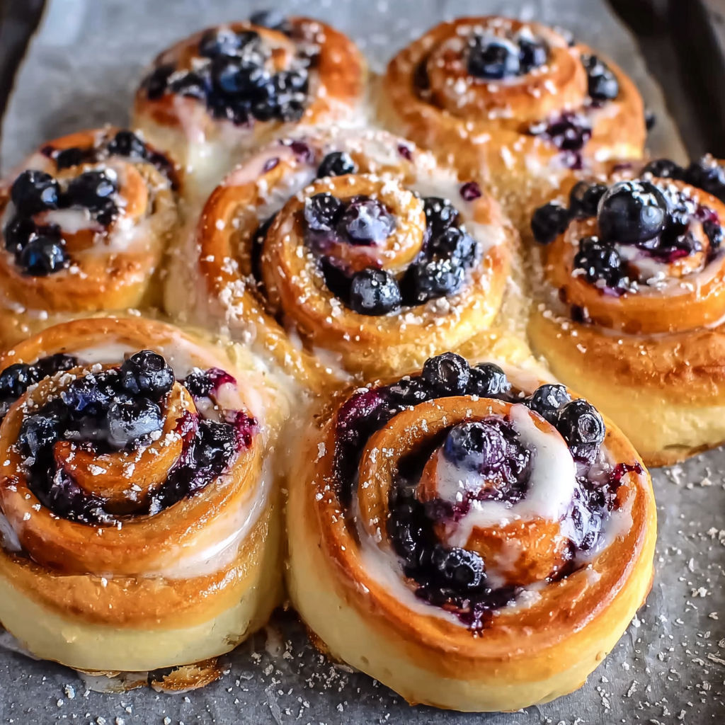 A tray of blueberry swirl pastries.