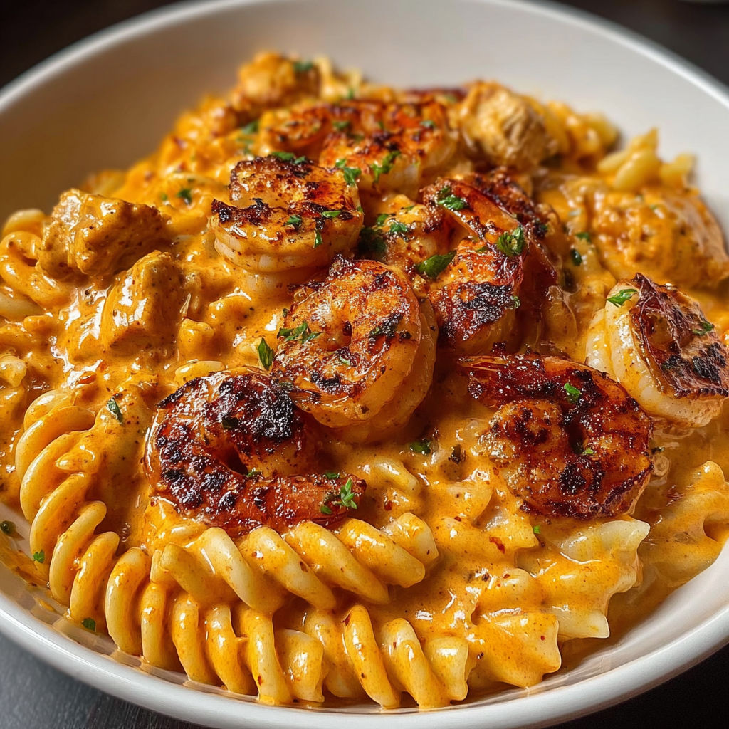 A bowl of pasta with shrimp and green onions.