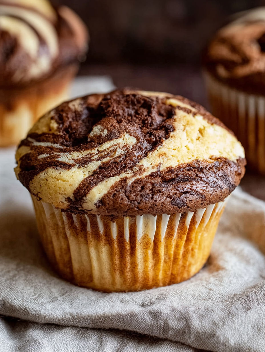 A cupcake with chocolate frosting and white frosting.