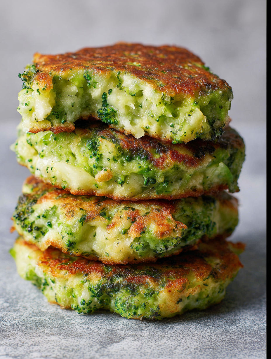 A stack of broccoli-filled patties.