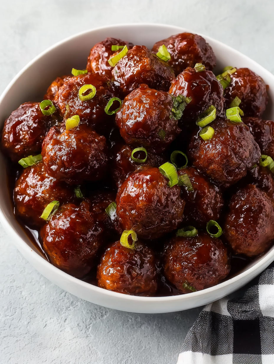 A bowl of meatballs with green onions on top.