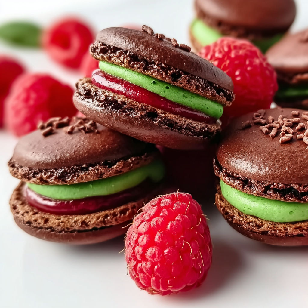 A plate of dark chocolate raspberry macarons.