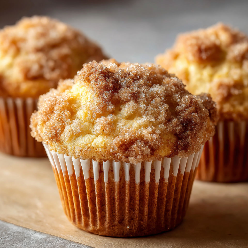 Three muffins with a streusel topping.