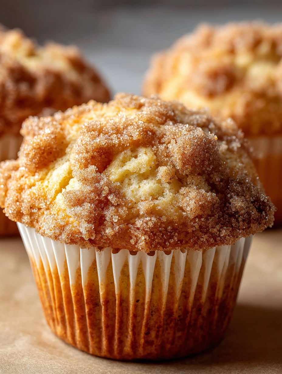 A muffin with a streusel topping.