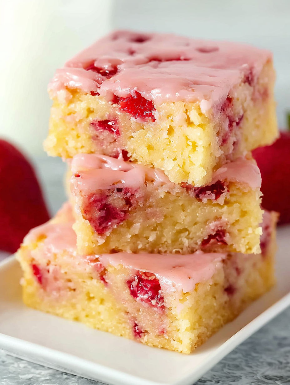 Three pieces of strawberry lemon blondies.