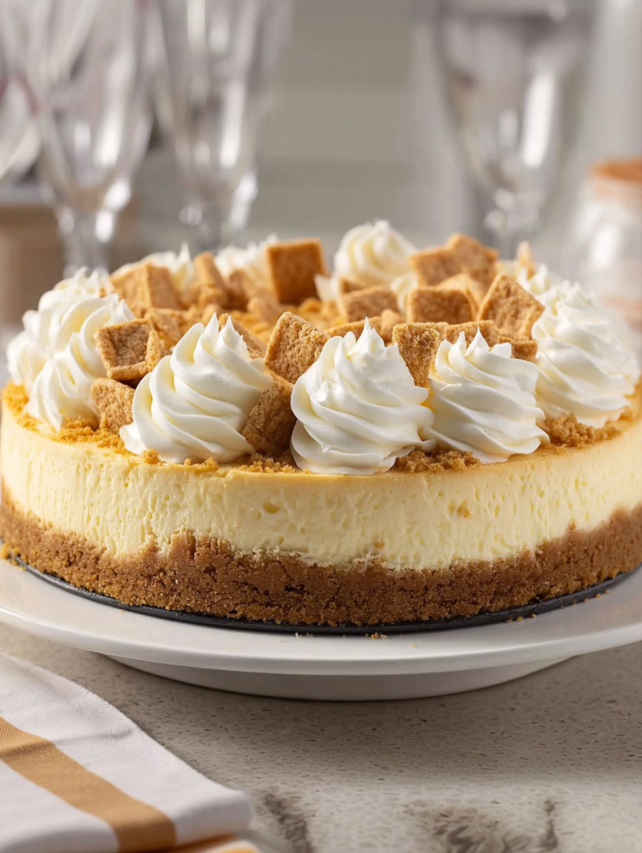 A slice of cinnamon toast crunch cheesecake.