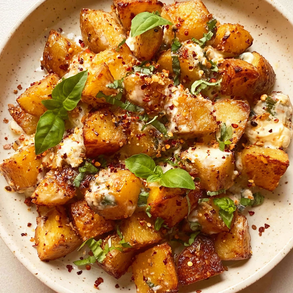 A plate of feta-covered potatoes.