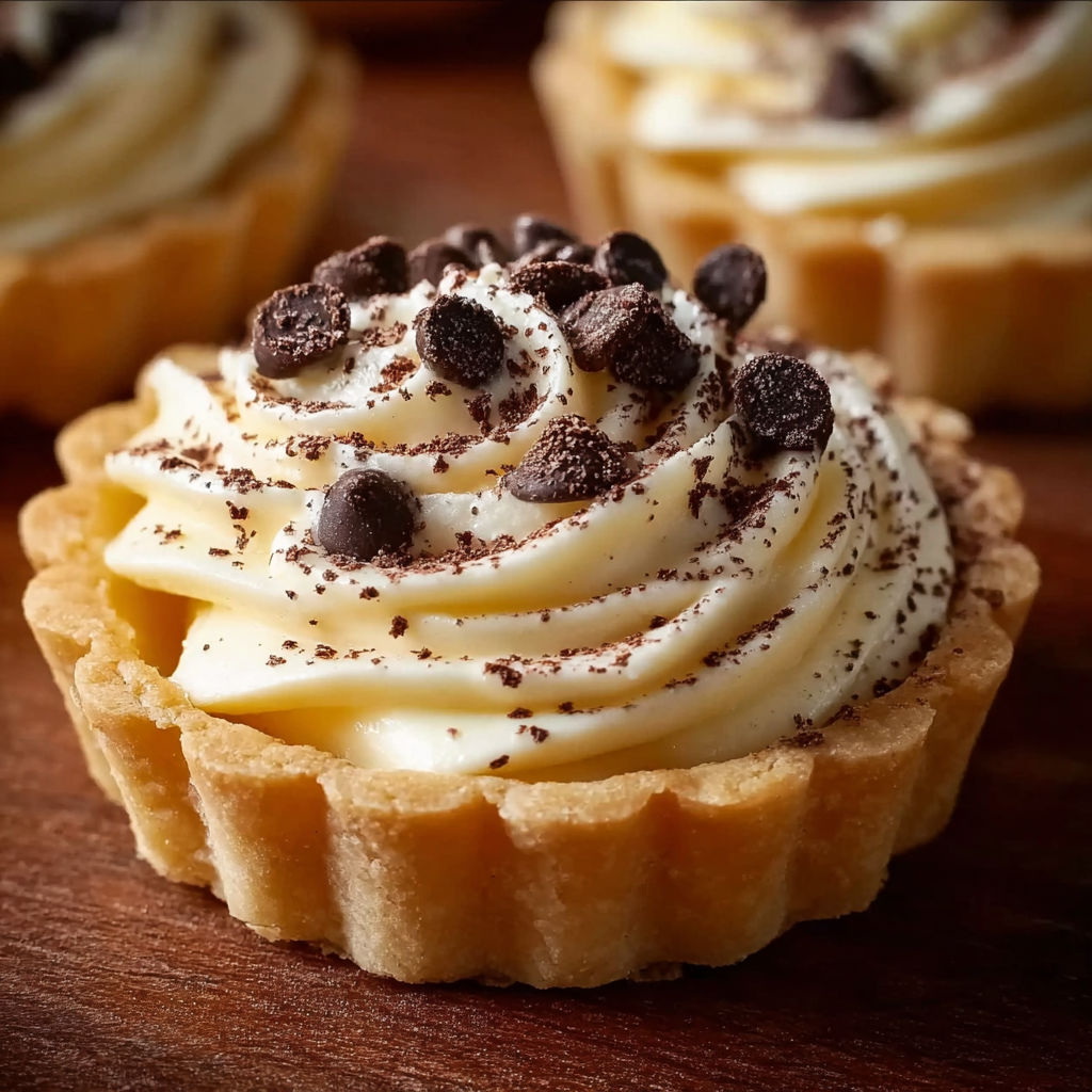 A small pastry with chocolate and white cream filling.