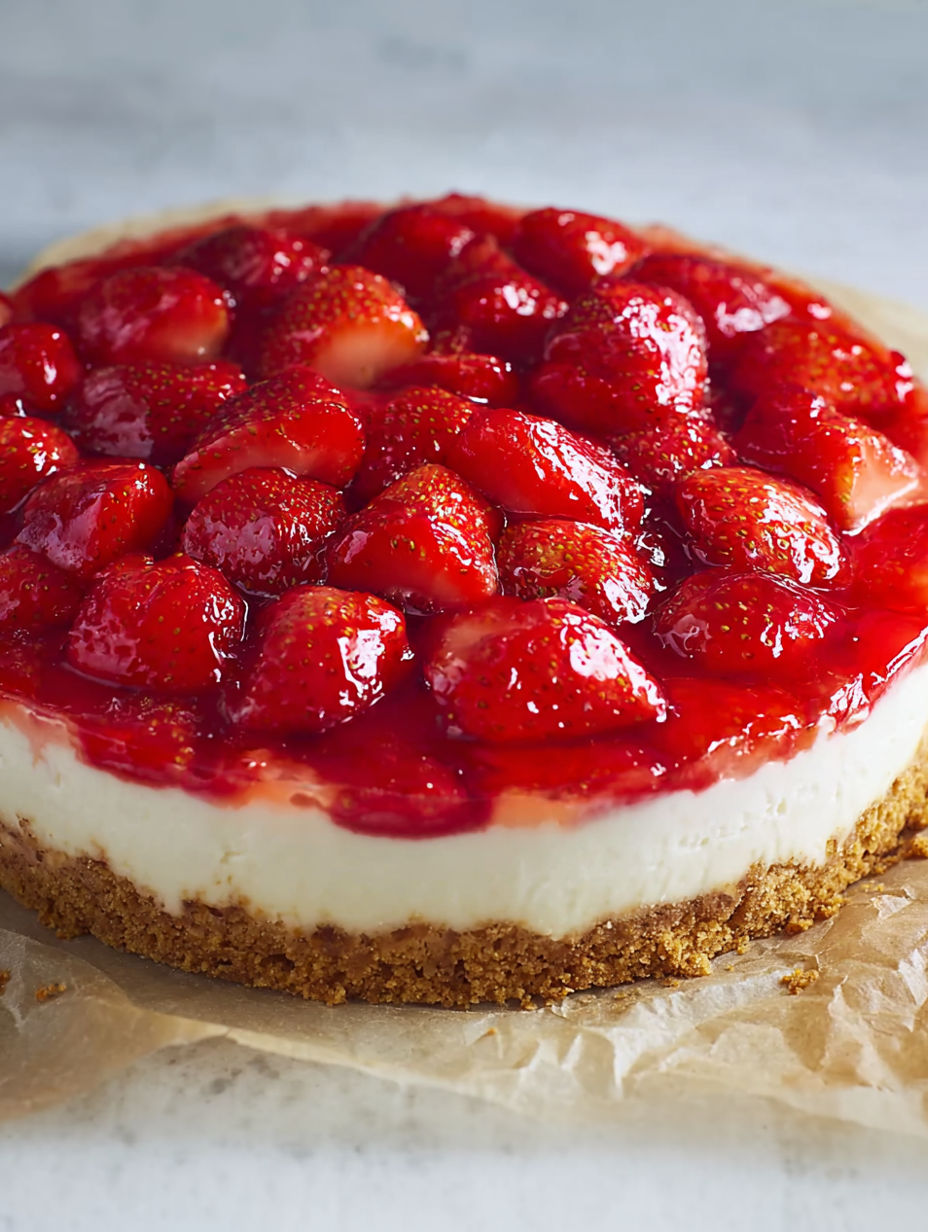 A slice of strawberry cheesecake on a paper towel.