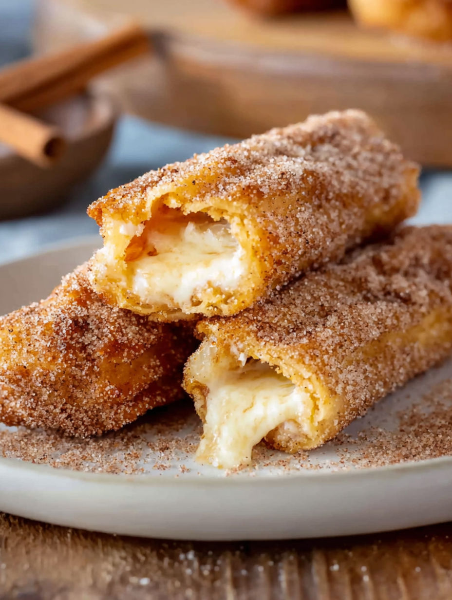 Two pieces of cinnamon rolls with cheese.