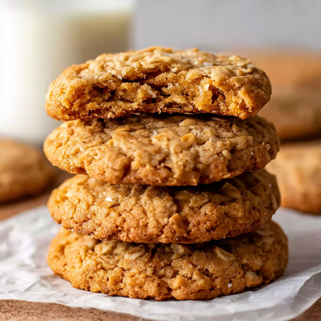 A stack of peanut butter oatmeal cookies.