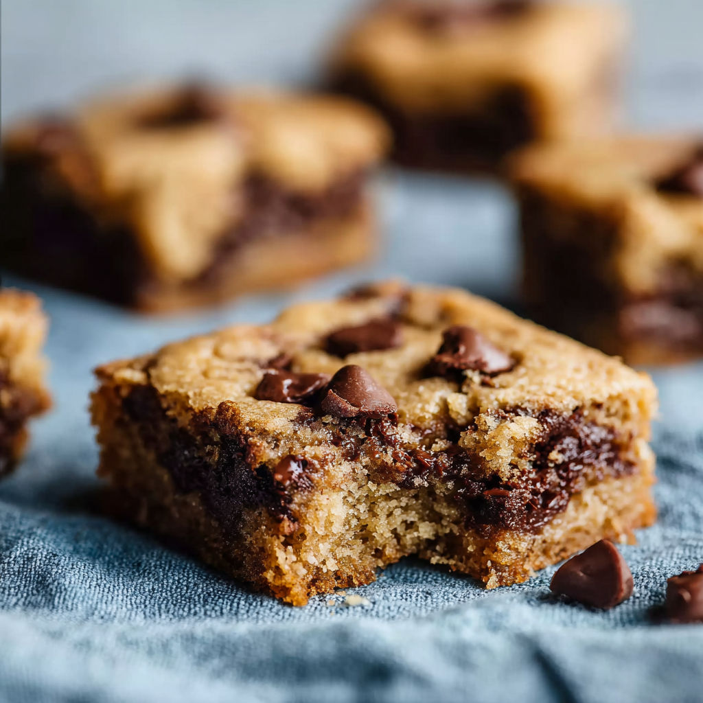 A close up of a moist banana bread blondie.