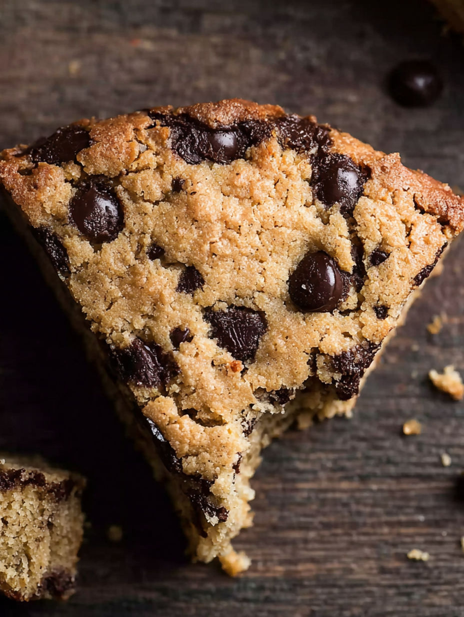 A slice of moist banana bread blondies.