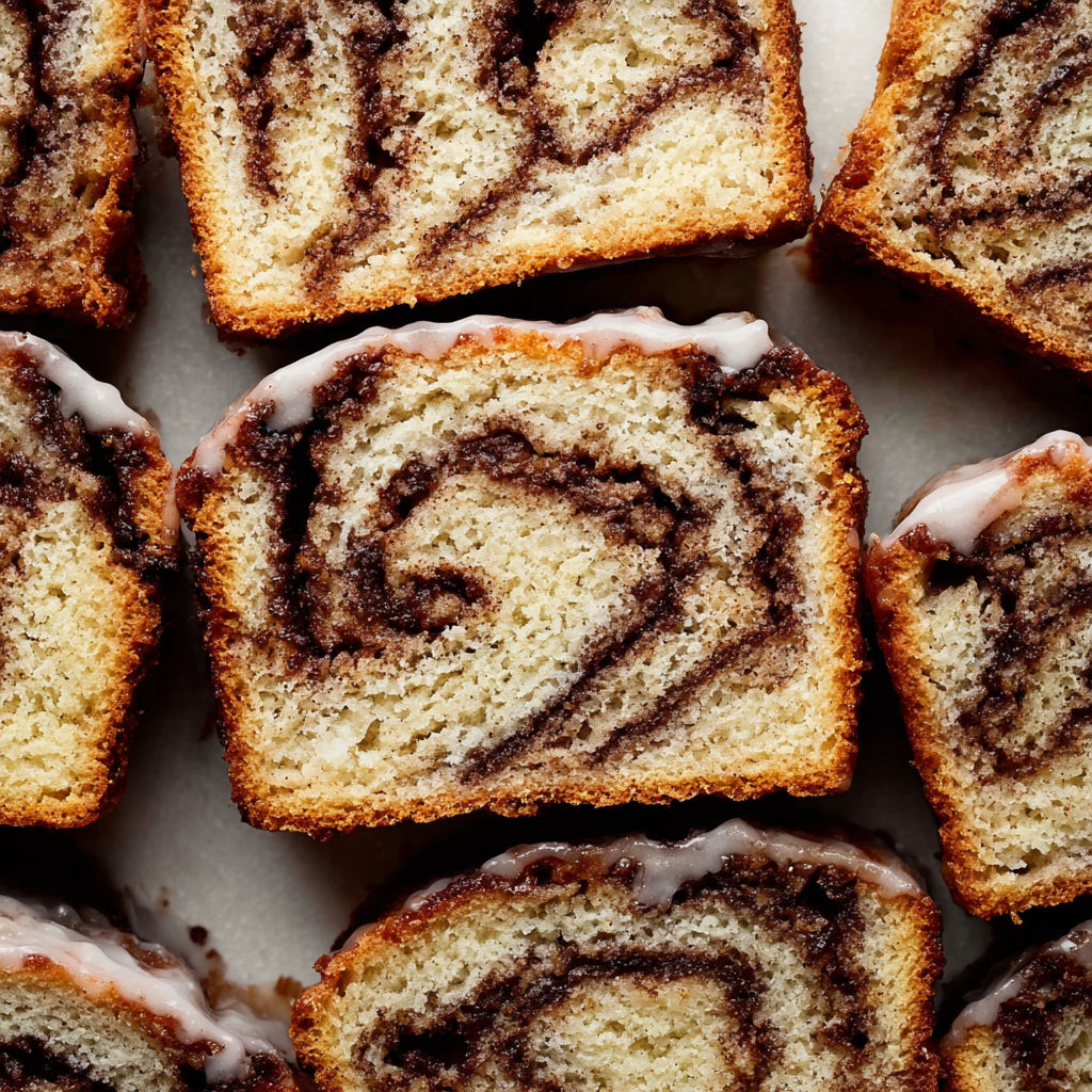 A close up of a zimt swirl quick bread.