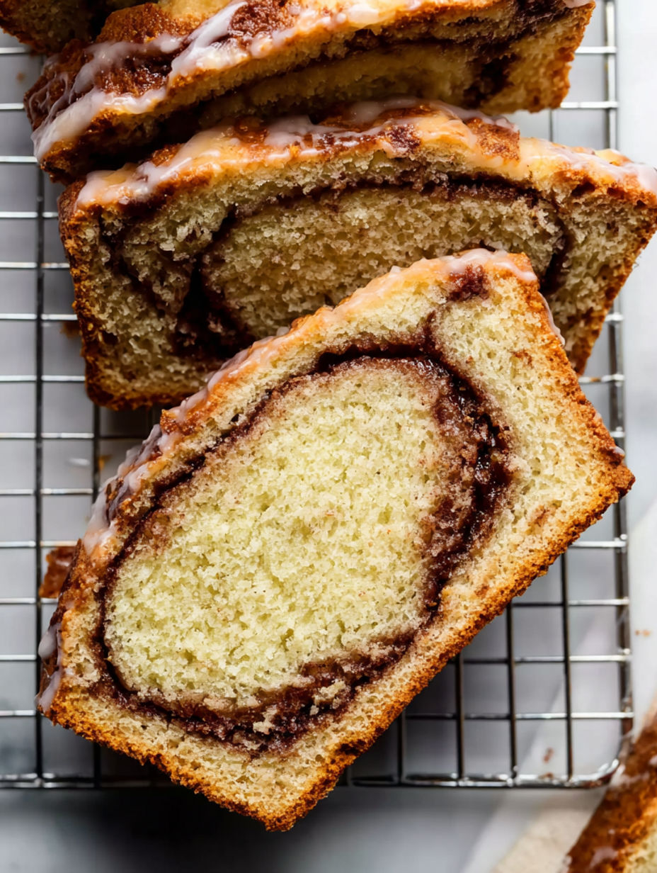 A slice of zimt swirl quick bread.