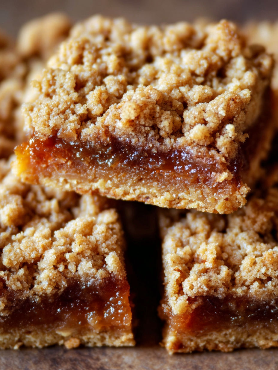 A close up of a caramel oatmeal bar.