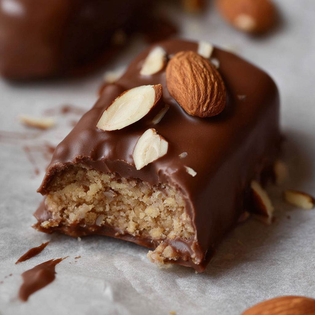 A close up of a peanut butter protein bar.