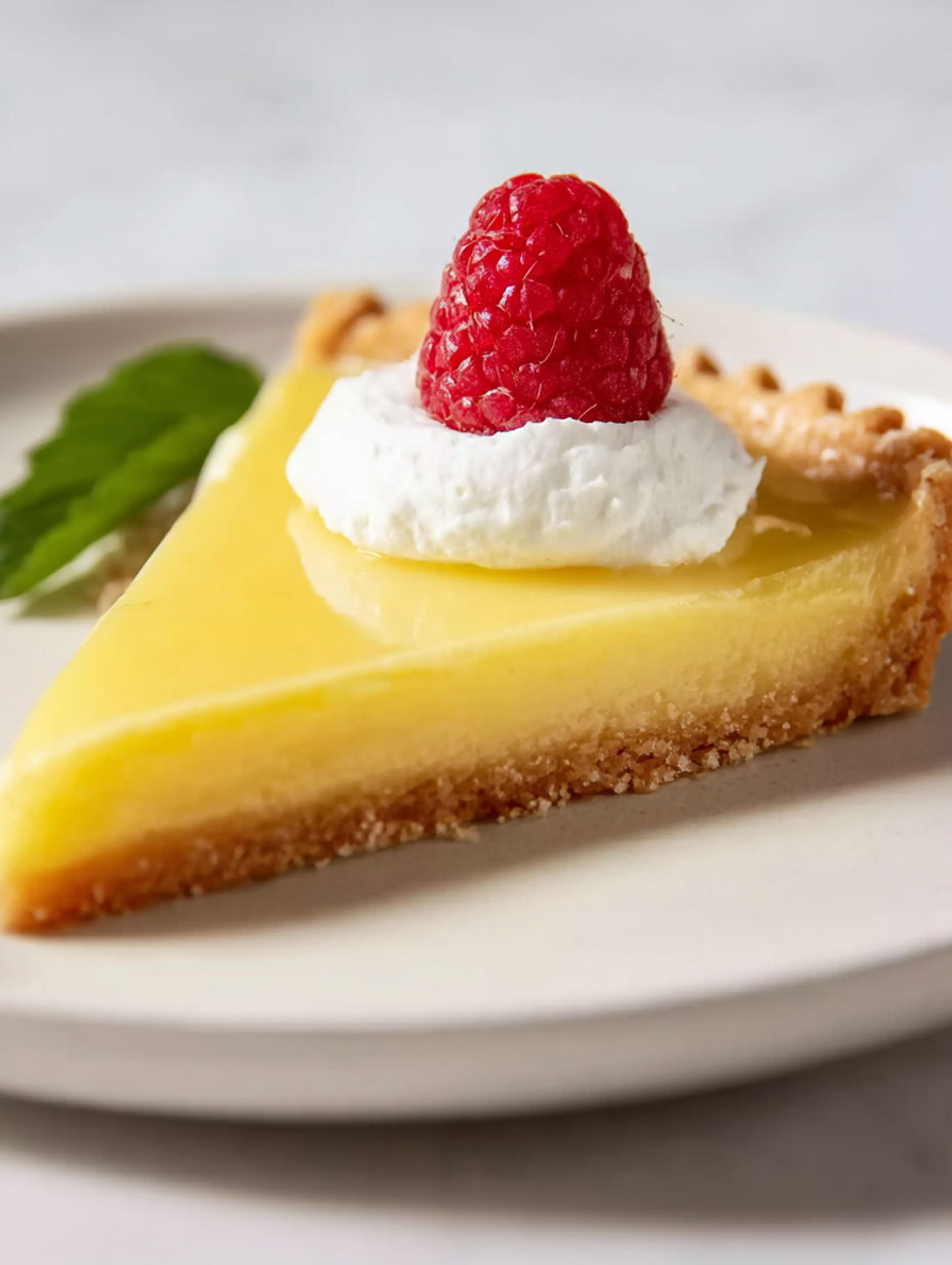 A slice of French lemon cream tart.