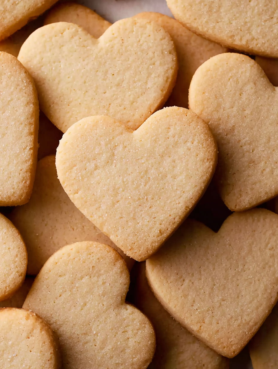 A pile of heart-shaped sugar cookies.