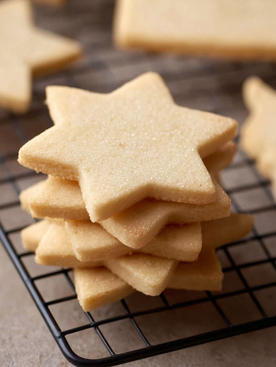 A stack of sugar cookies with stars on them.