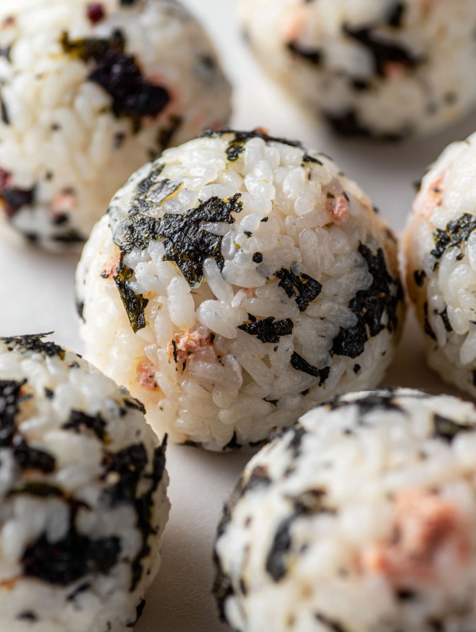 A plate of rice balls with tuna mayo.