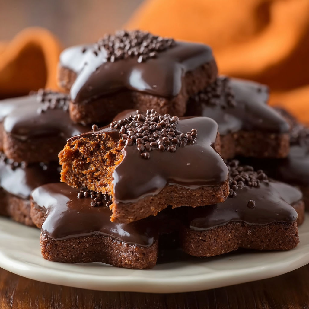 A plate of chocolate covered cookies.