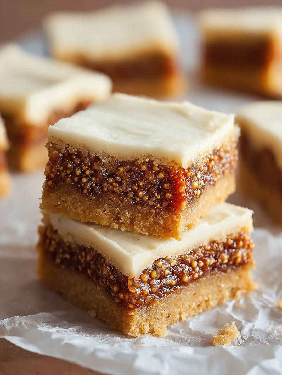 A stack of three dekadente feigen-cheesecake-riegels.