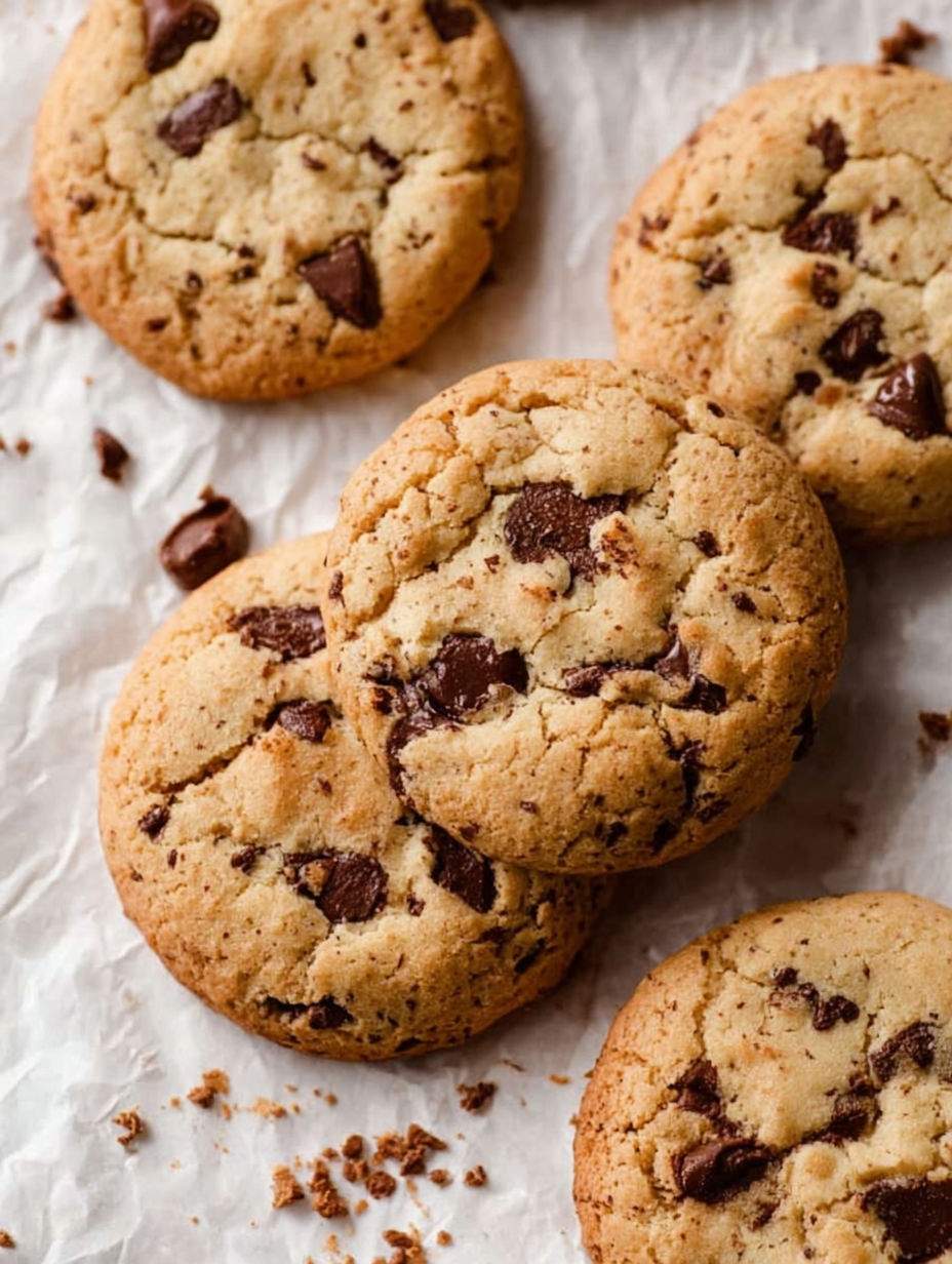 A close up of a chocolate chip cookie.