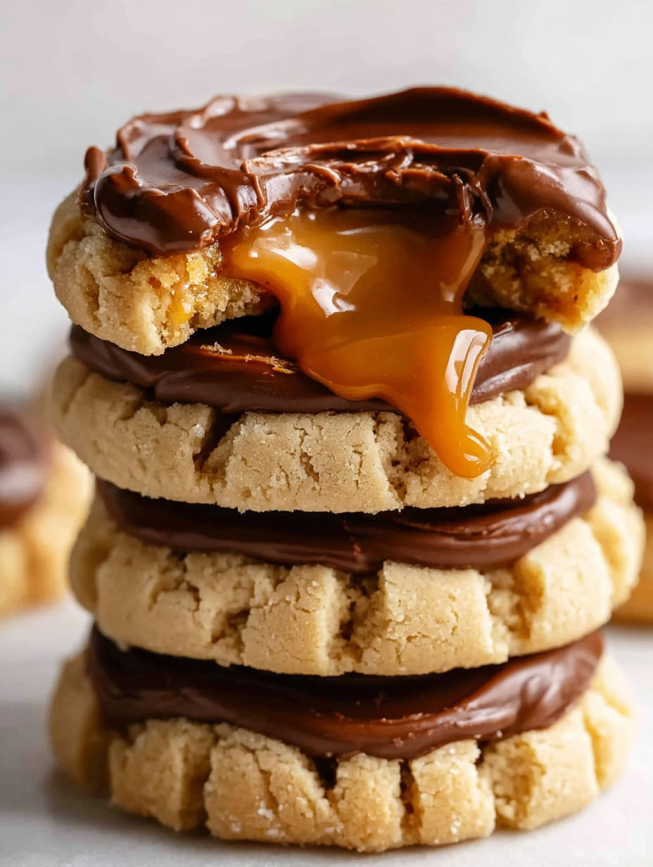 A stack of chilled crumbly twix cookies.