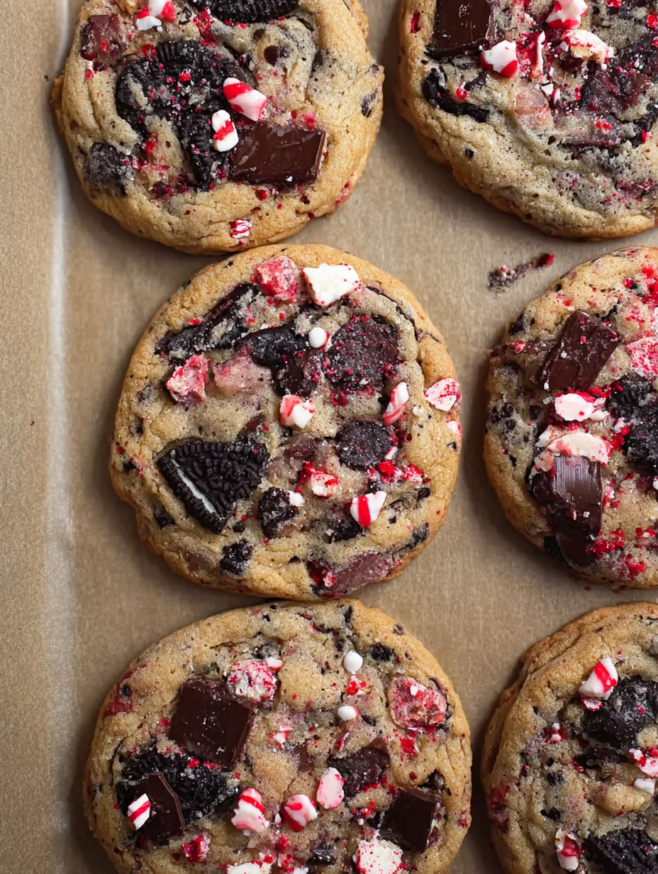 A tray of Oreo Peppermint Chocolate Chip Cookies.