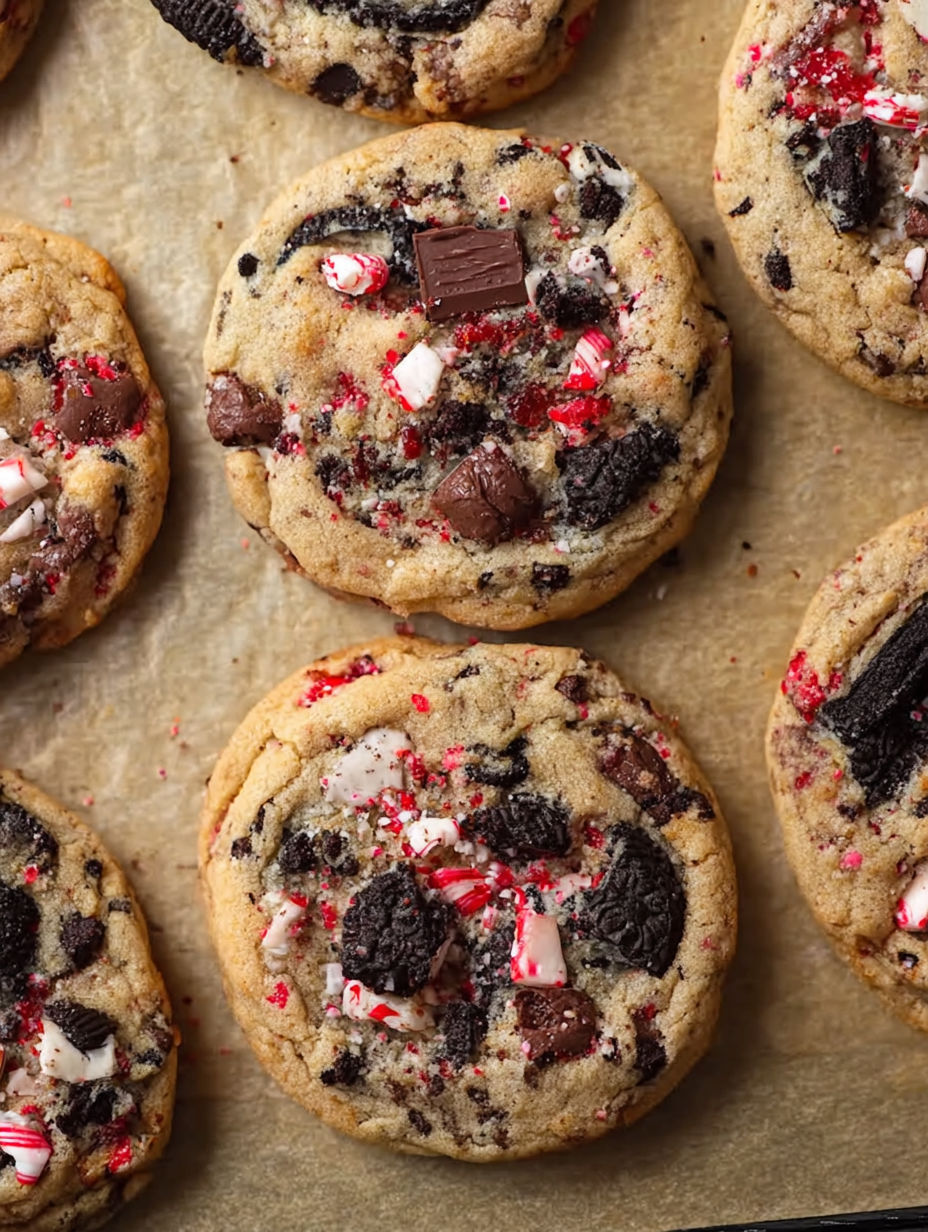 A plate of Oreo Peppermint Chocolate Chip Cookies.
