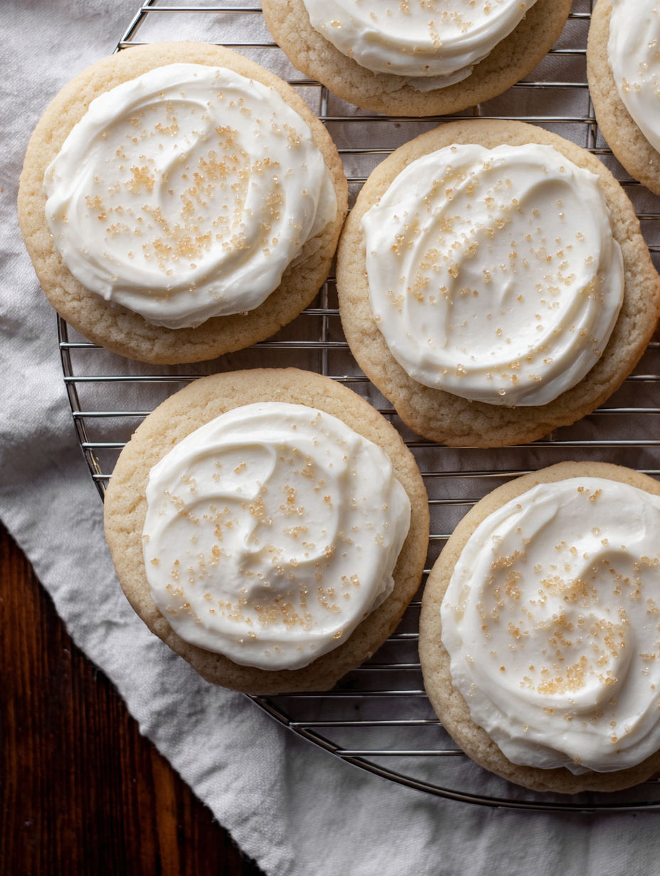 A tray of cookies with white frosting and sprinkles.