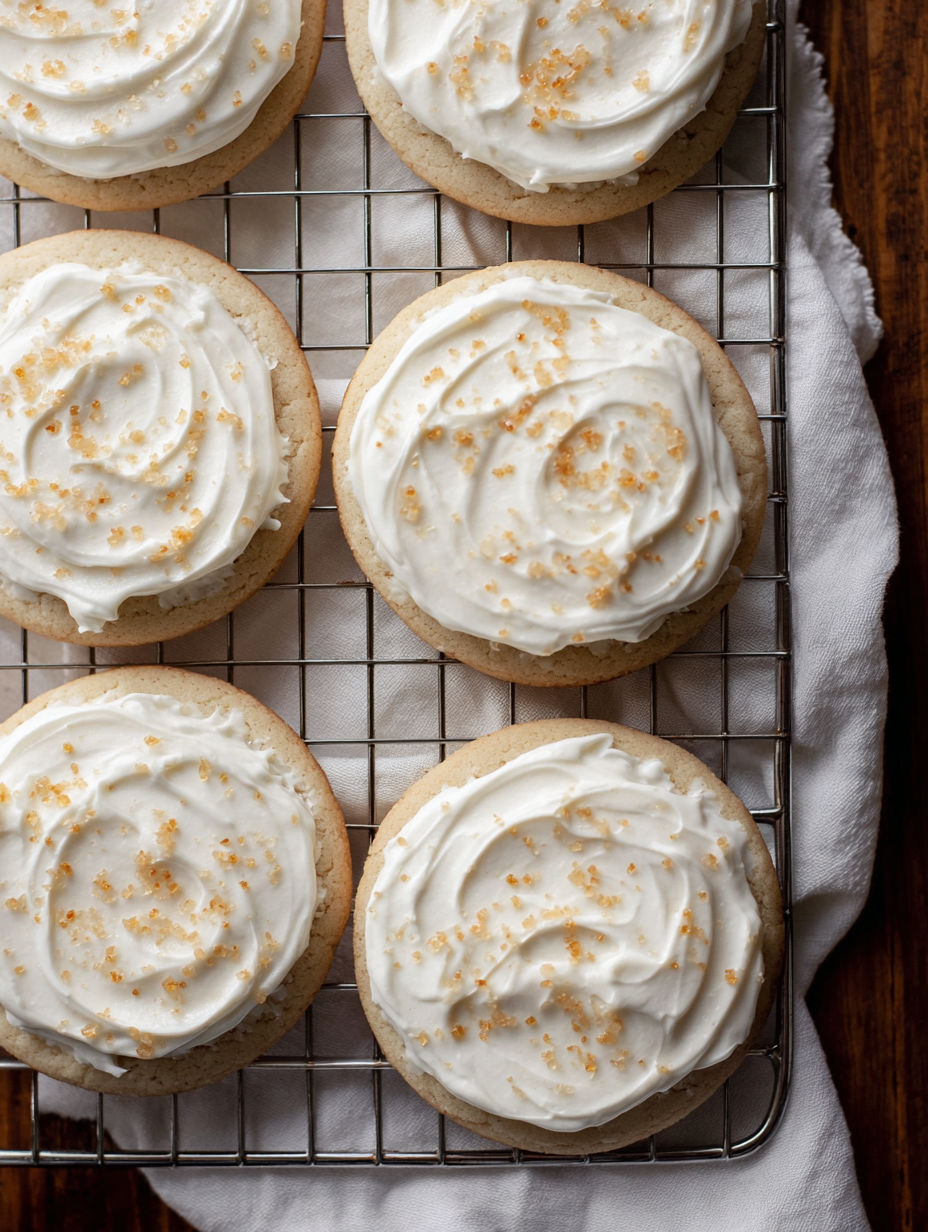 A tray of cookies with white frosting and orange sprinkles.