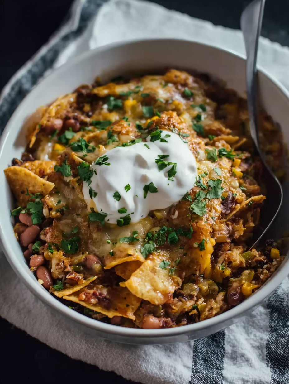 A bowl of food with a white dollop on top.