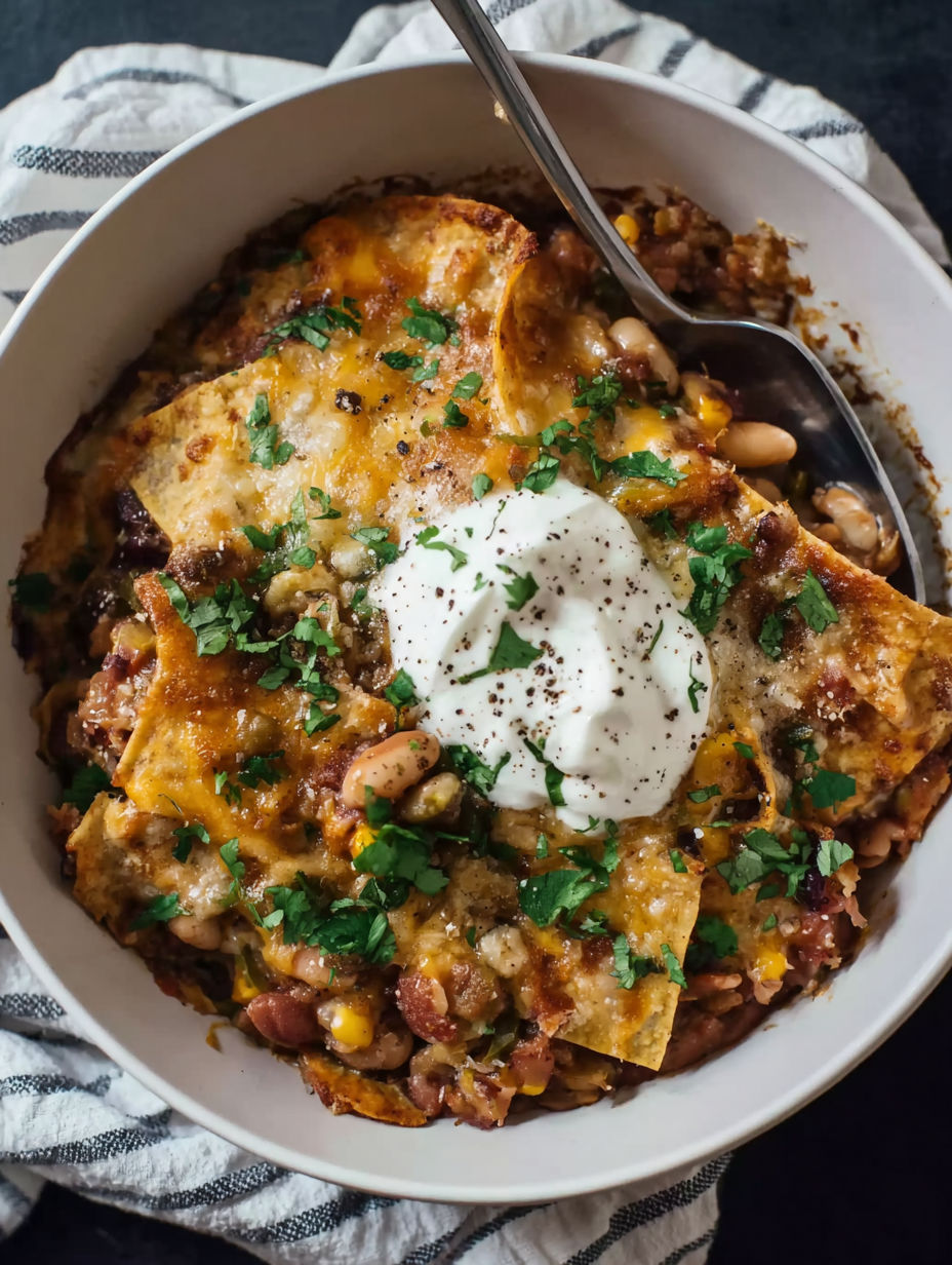 A bowl of food with a spoon in it.