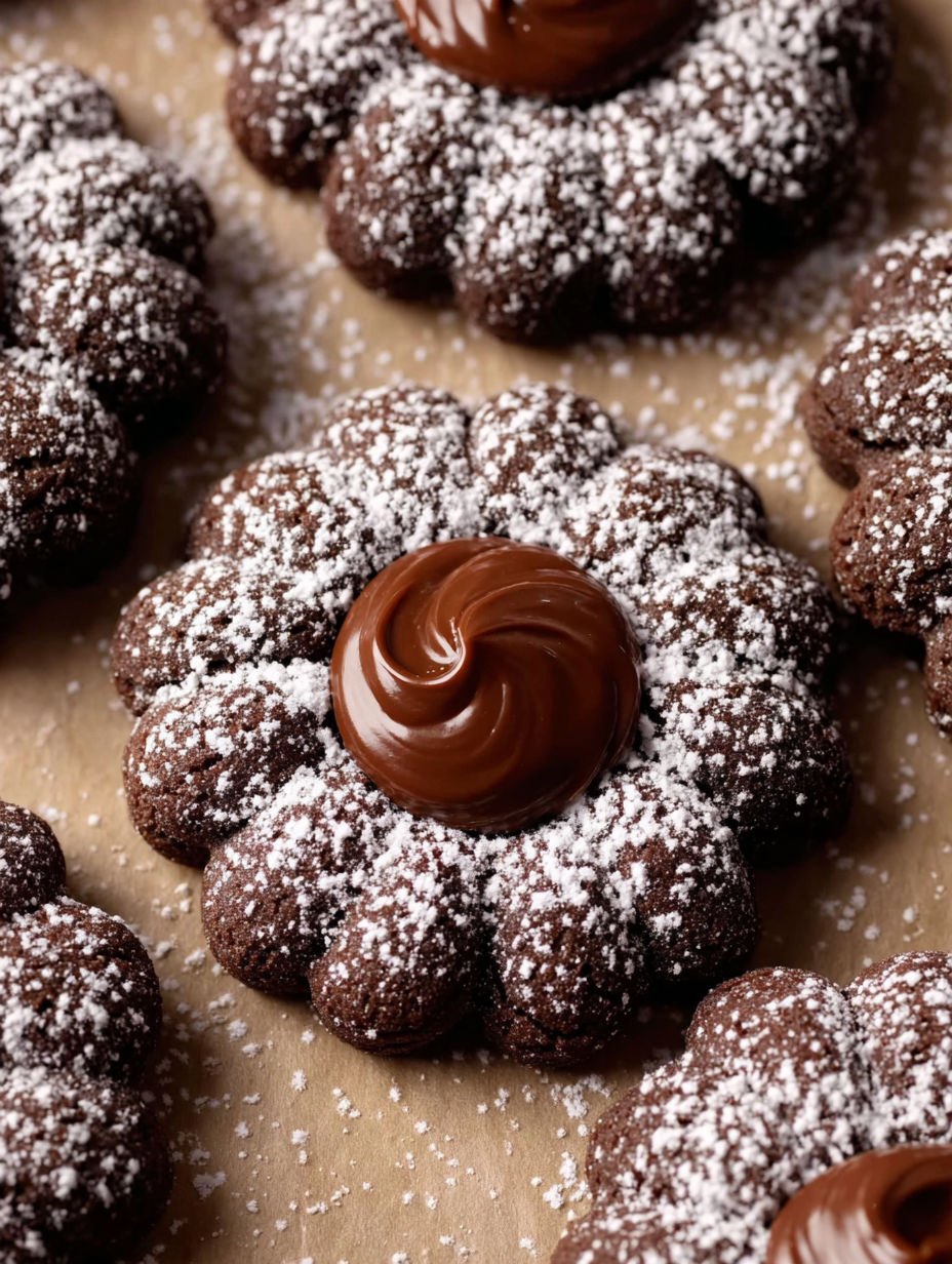 A chocolate covered cookie with a Nutella filling.