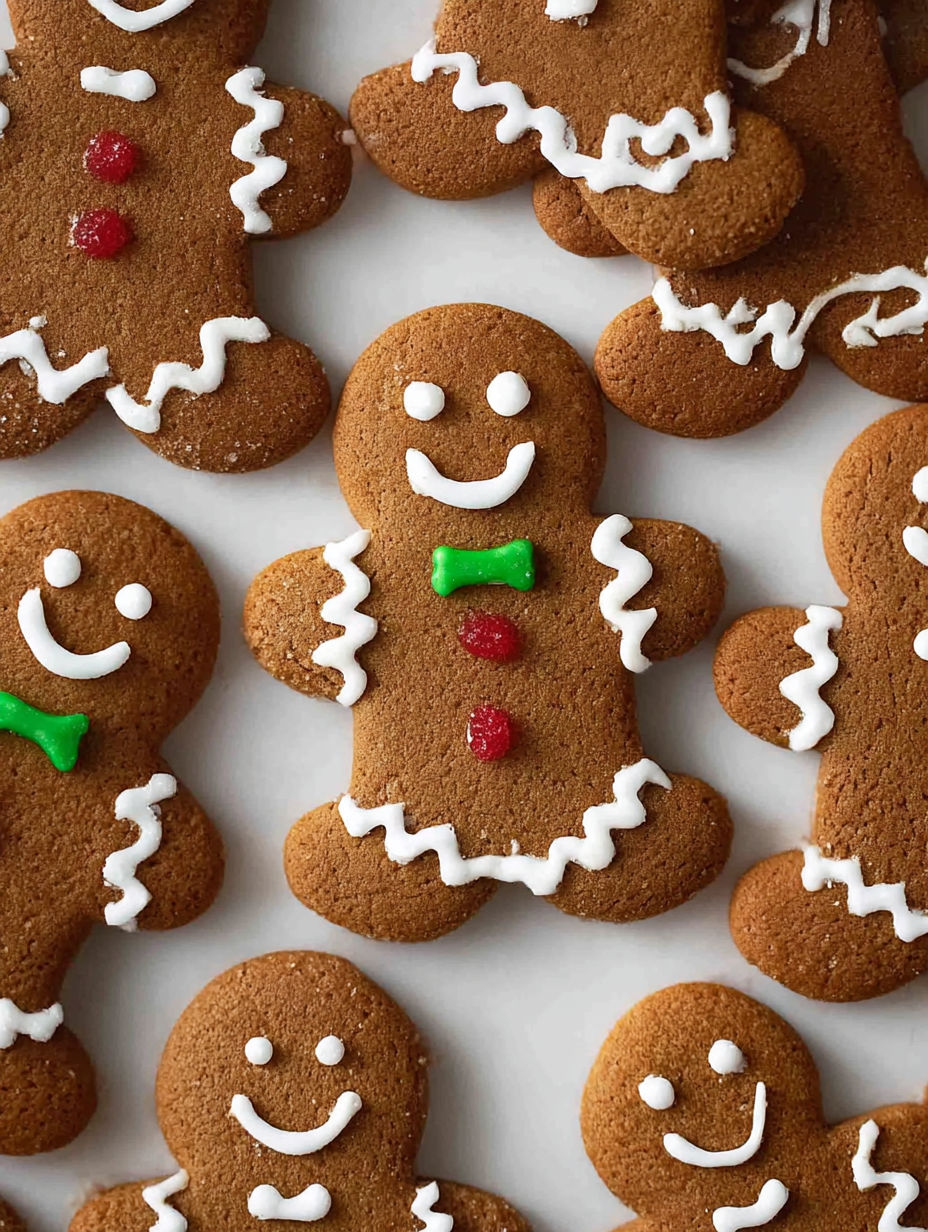 Gingerbread men cookies on a table.