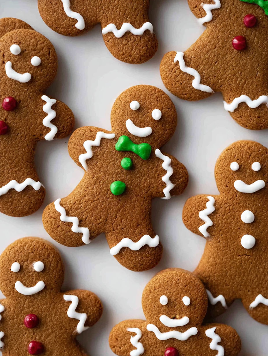 Gingerbread men cookies on a table.